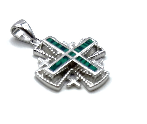 Sterling Silver with Opal Jerusalem Cross Pendant